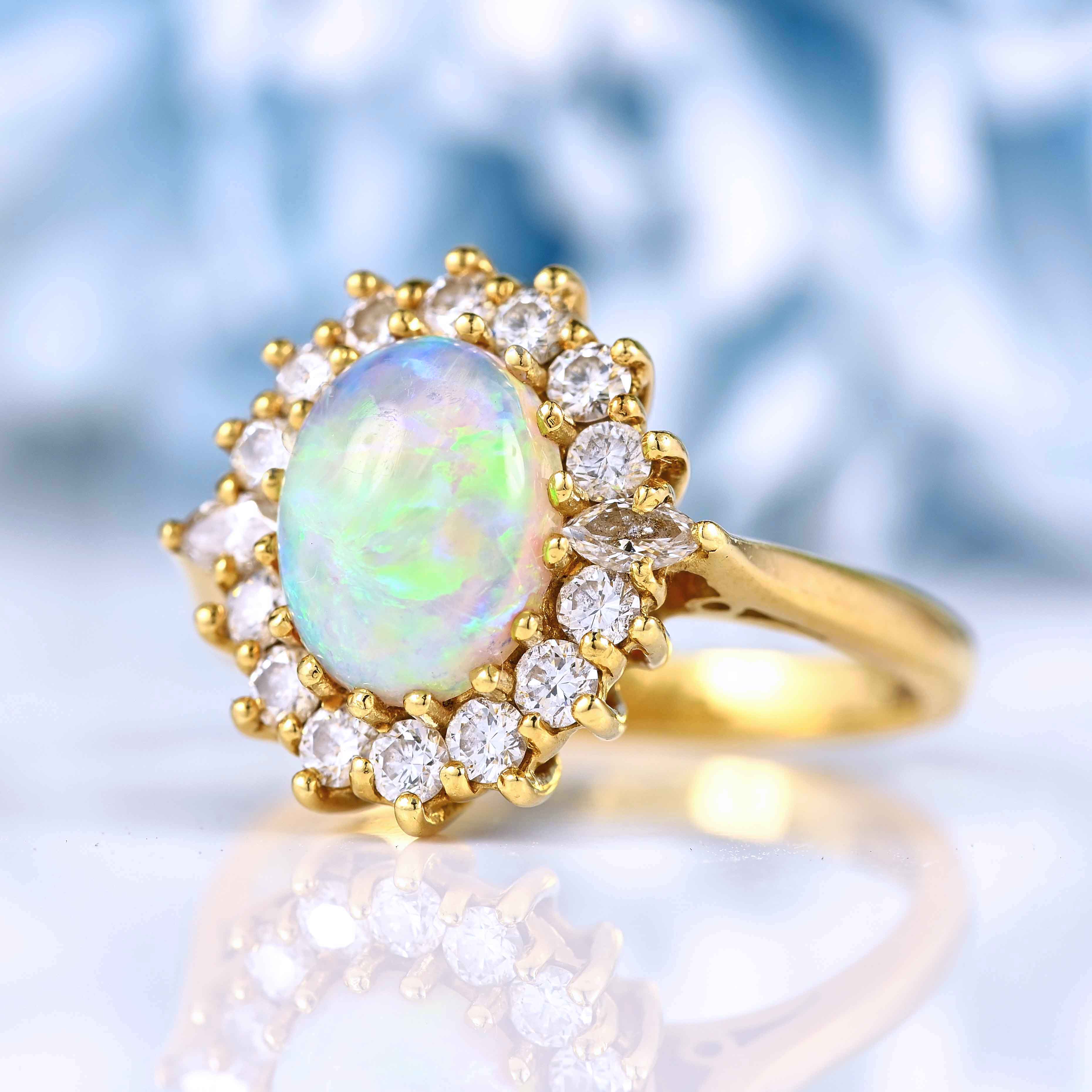 Ellibelle Jewellery Vintage 1987 Opal & Diamond Gold Cluster Ring By Cropp and Farr