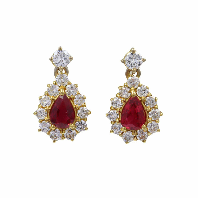 Ellibelle Jewellery Vintage 1987 Ruby & Diamond 18ct Gold Pear Drop Earrings