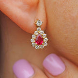 Ellibelle Jewellery Vintage 1987 Ruby & Diamond 18ct Gold Pear Drop Earrings