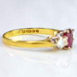 Ellibelle Jewellery Vintage 1987 Ruby & Diamond 18ct Gold Three-Stone Engagement Ring
