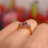 Ellibelle Jewellery Vintage 1987 Ruby & Diamond 18ct Gold Three-Stone Engagement Ring