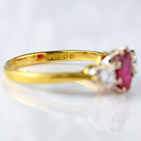 Ellibelle Jewellery Vintage 1987 Ruby & Diamond 18ct Gold Three-Stone Trilogy Engagement Ring