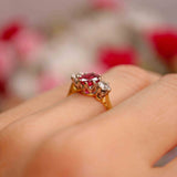 Ellibelle Jewellery Vintage 1987 Ruby & Diamond 18ct Gold Three-Stone Trilogy Engagement Ring