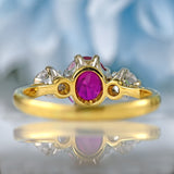 Ellibelle Jewellery Vintage 1987 Ruby & Diamond 18ct Gold Three-Stone Trilogy Engagement Ring
