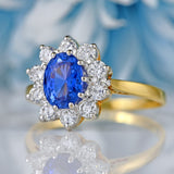 Ellibelle Jewellery Vintage 1987 Sapphire & Diamond 18ct Gold Cluster Ring (1.38cts)