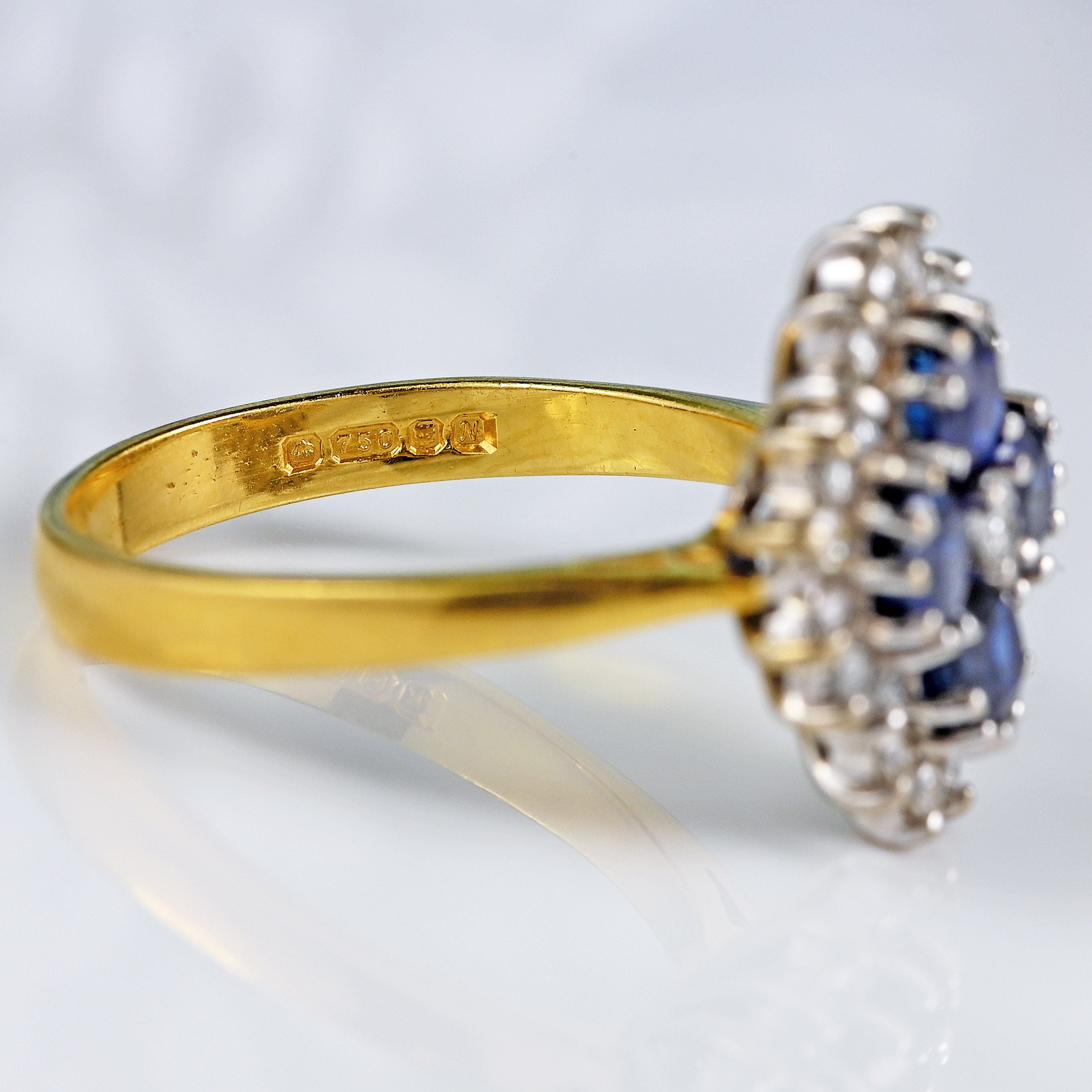 Ellibelle Jewellery Vintage 1987 Sapphire & Diamond 18ct Gold Cluster Ring