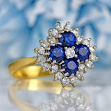 Ellibelle Jewellery Vintage 1987 Sapphire & Diamond 18ct Gold Cluster Ring