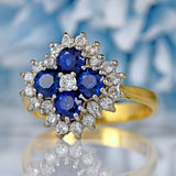 Ellibelle Jewellery Vintage 1987 Sapphire & Diamond 18ct Gold Cluster Ring