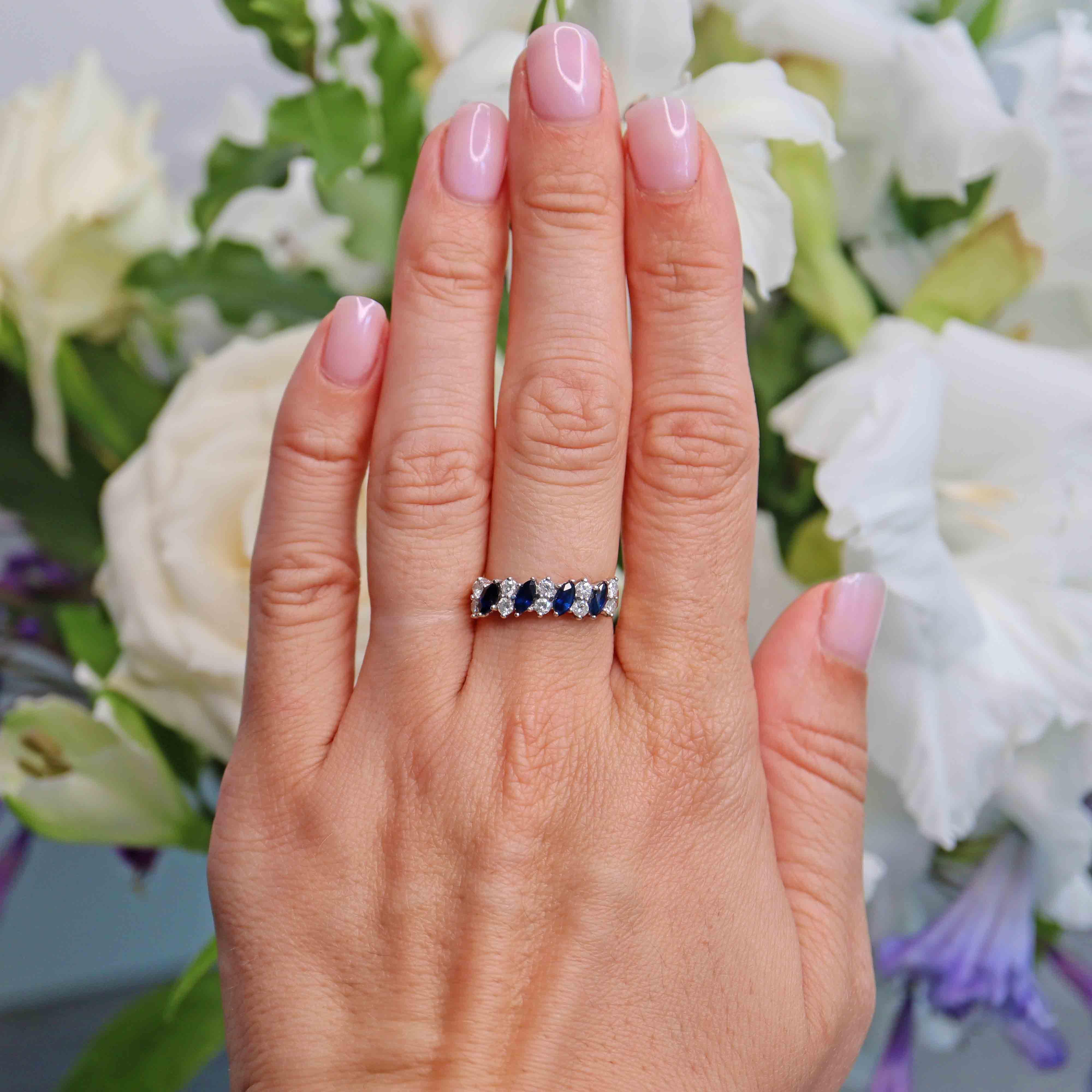 Buy Blue Sapphire Diamond Eternity Anniversary Ring in Platinum