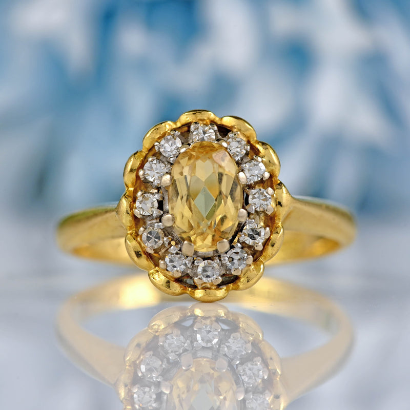 Ellibelle Jewellery Vintage 1987 Yellow Topaz & Diamond 18ct Gold Buttercup Cluster Ring