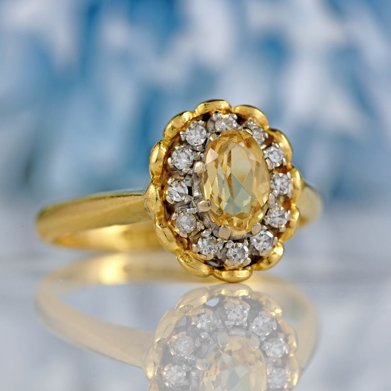 Ellibelle Jewellery Vintage 1987 Yellow Topaz & Diamond 18ct Gold Buttercup Cluster Ring