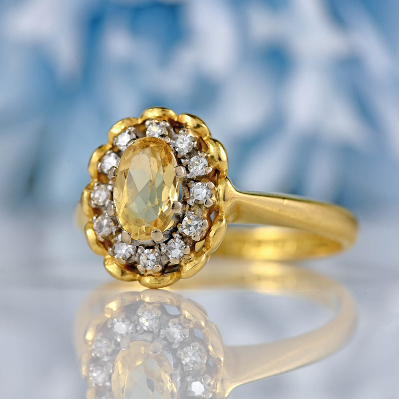 Ellibelle Jewellery Vintage 1987 Yellow Topaz & Diamond 18ct Gold Buttercup Cluster Ring