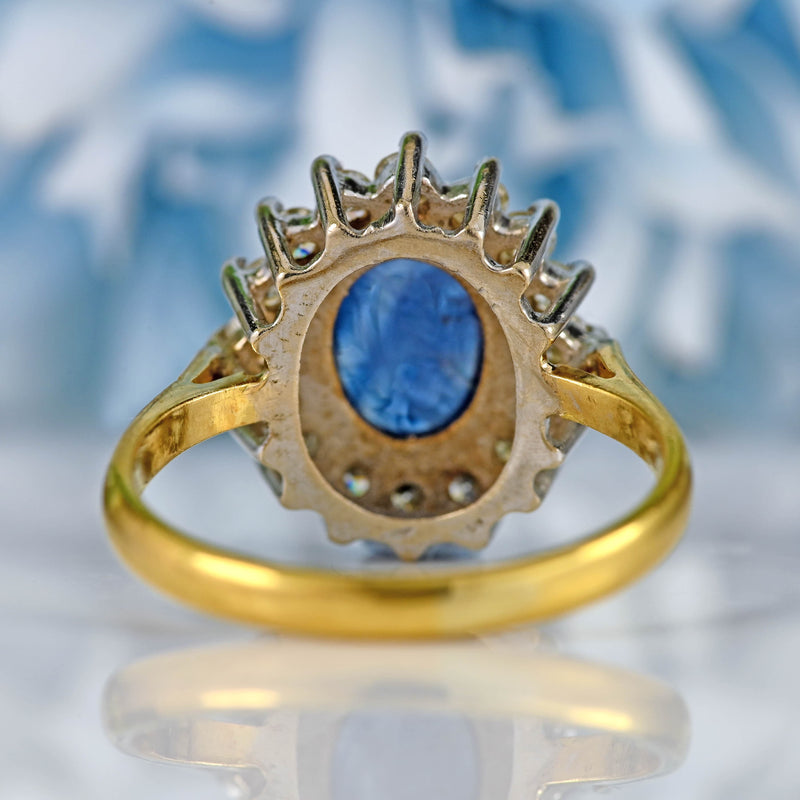 Ellibelle Jewellery Vintage 1988 Cabochon Sapphire & Diamond 18ct Gold Cluster Ring