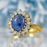 Ellibelle Jewellery Vintage 1988 Cabochon Sapphire & Diamond 18ct Gold Cluster Ring
