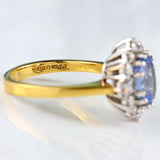 Ellibelle Jewellery Vintage 1988 Ceylon Sapphire & Diamond 18ct Gold Cluster Engagement Ring (1.47cts)