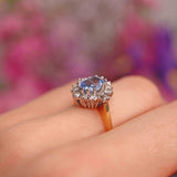 Ellibelle Jewellery Vintage 1988 Ceylon Sapphire & Diamond 18ct Gold Cluster Engagement Ring (1.47cts)
