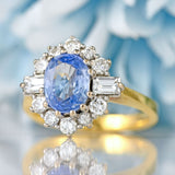 Ellibelle Jewellery Vintage 1988 Ceylon Sapphire & Diamond 18ct Gold Cluster Engagement Ring (1.47cts)