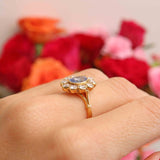 Ellibelle Jewellery Vintage 1988 Ceylon Sapphire & Diamond 18ct Gold Cluster Engagement Ring (1.85cts)