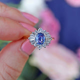 Ellibelle Jewellery Vintage 1988 Ceylon Sapphire & Diamond 18ct Gold Cluster Ring