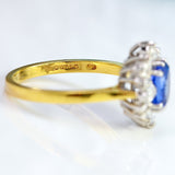 Ellibelle Jewellery Vintage 1988 Ceylon Sapphire & Diamond 18ct Gold Cluster Ring