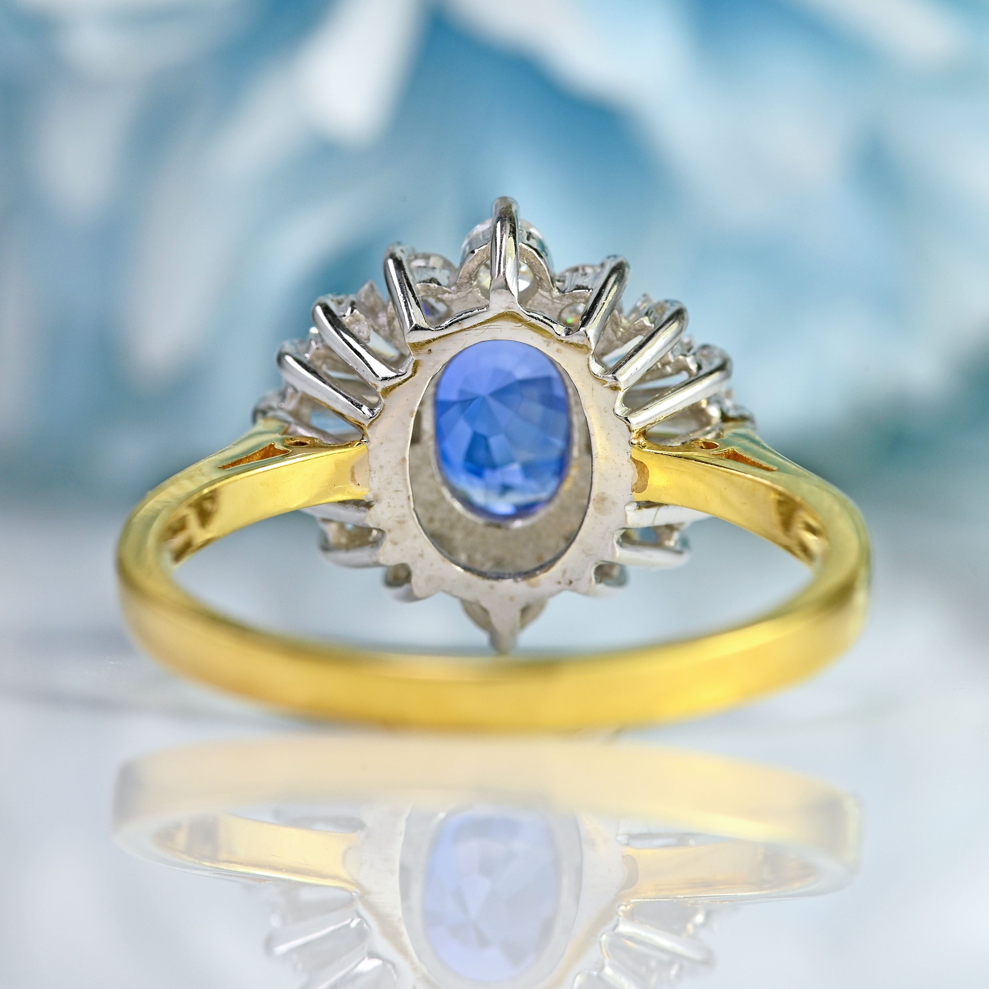 Ellibelle Jewellery Vintage 1988 Ceylon Sapphire & Diamond 18ct Gold Cluster Ring