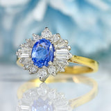 Ellibelle Jewellery Vintage 1988 Ceylon Sapphire & Diamond 18ct Gold Cluster Ring