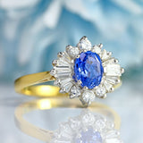 Ellibelle Jewellery Vintage 1988 Ceylon Sapphire & Diamond 18ct Gold Cluster Ring