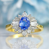 Ellibelle Jewellery Vintage 1988 Ceylon Sapphire & Diamond 18ct Gold Cluster Ring