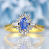 Ellibelle Jewellery Vintage 1988 Ceylon Sapphire & Diamond 18ct Gold Cluster Ring