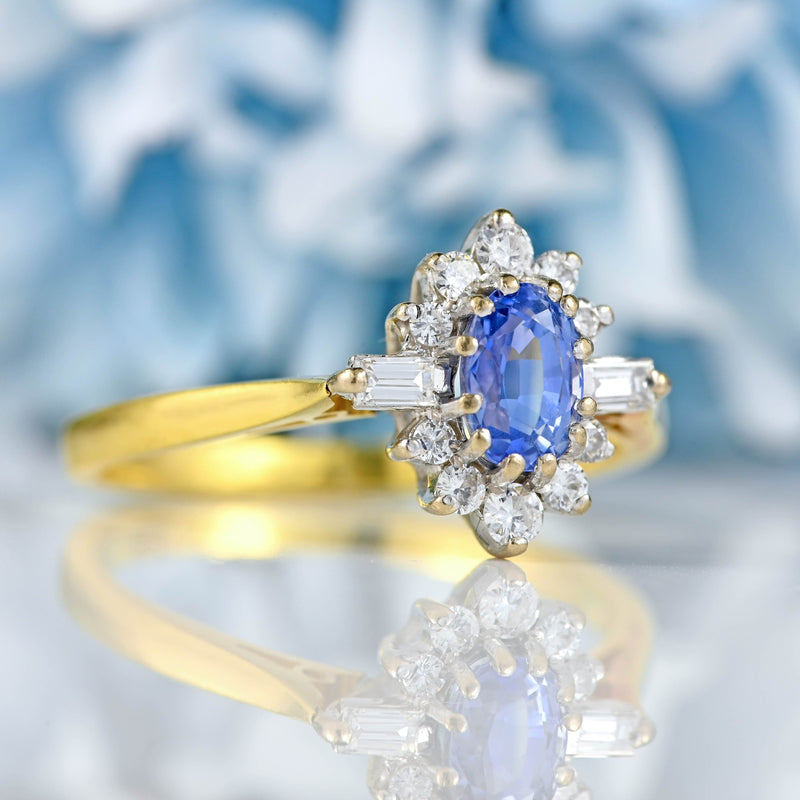 Ellibelle Jewellery Vintage 1988 Ceylon Sapphire & Diamond 18ct Gold Cluster Ring