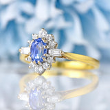 Ellibelle Jewellery Vintage 1988 Ceylon Sapphire & Diamond 18ct Gold Cluster Ring