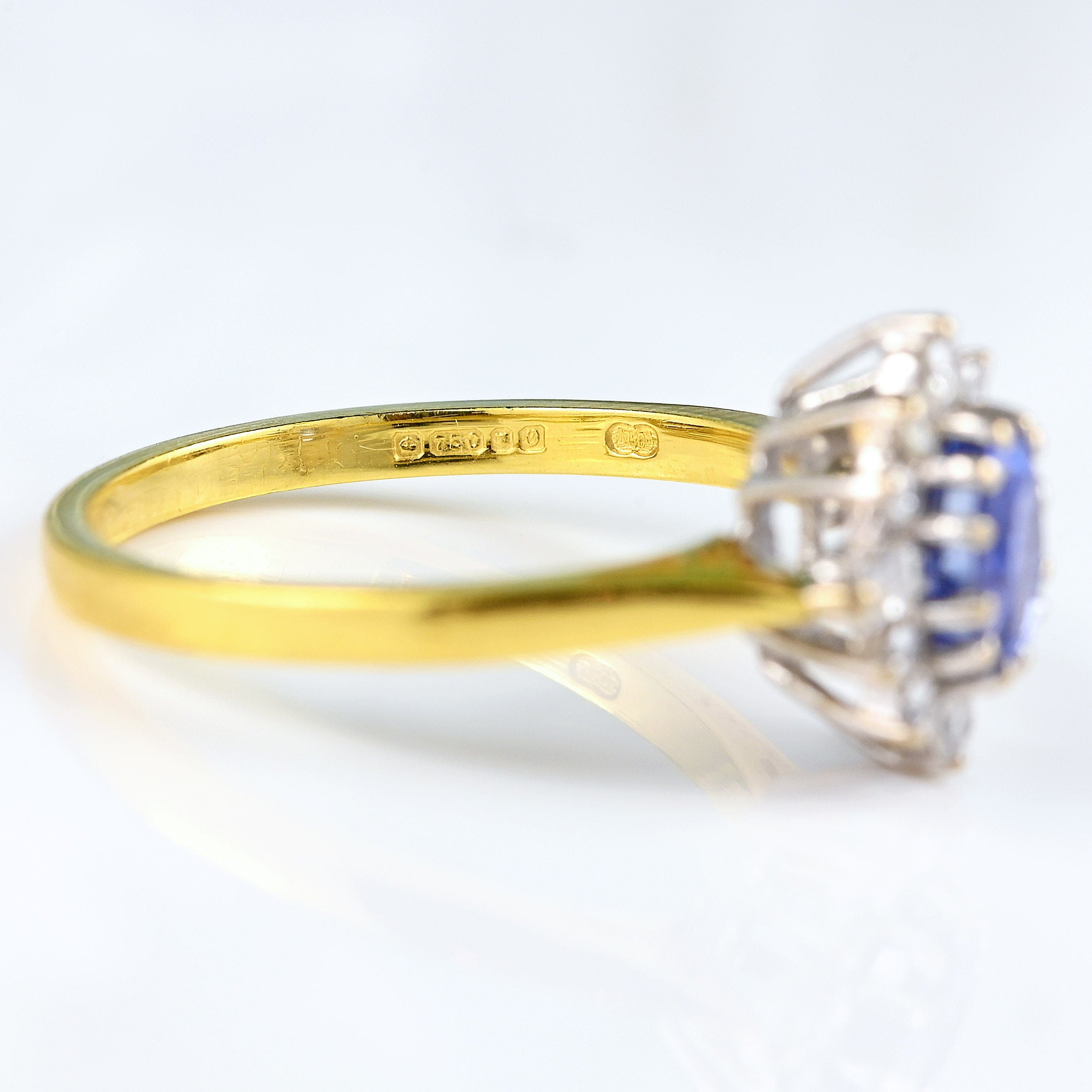 Ellibelle Jewellery Vintage 1988 Ceylon Sapphire & Diamond 18ct Gold Cluster Ring