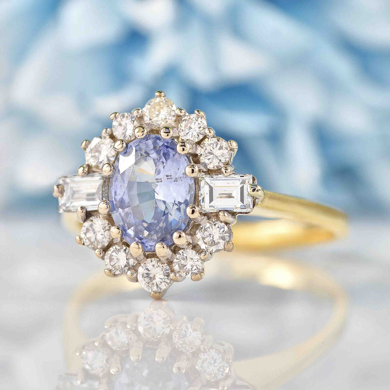 Ellibelle Jewellery Vintage 1988 Ceylon Sapphire & Diamond 18ct Gold Engagement Ring