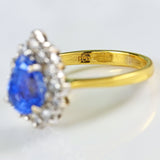 Ellibelle Jewellery Vintage 1988 Ceylon Sapphire & Diamond 18ct Gold Pear-Shaped Cluster Ring
