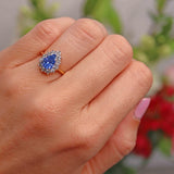 Ellibelle Jewellery Vintage 1988 Ceylon Sapphire & Diamond 18ct Gold Pear-Shaped Cluster Ring
