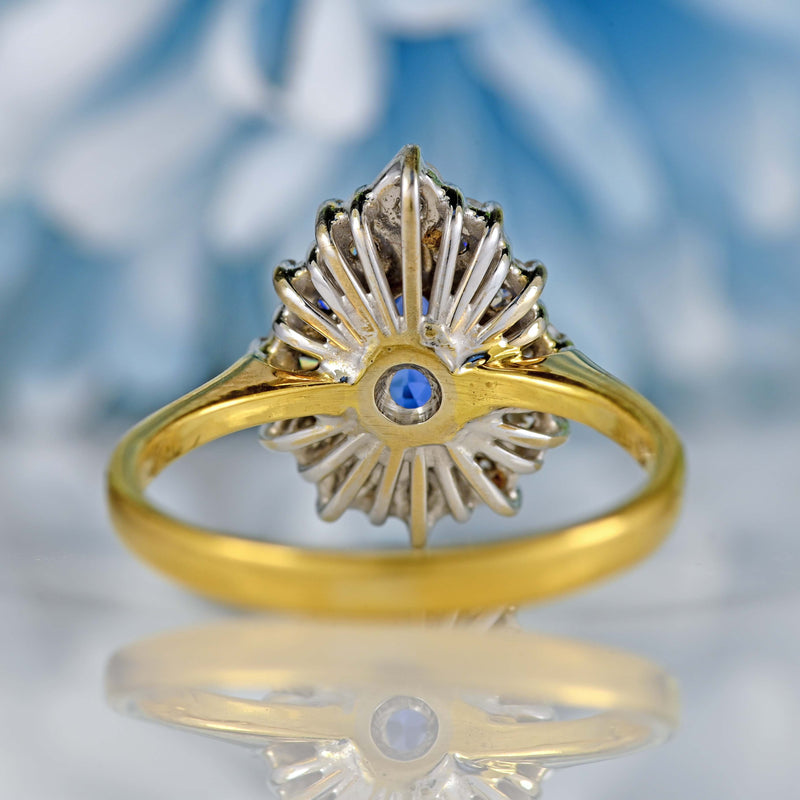 Ellibelle Jewellery Vintage 1988 Ceylon Sapphire & Diamond 18ct Gold Pear-Shaped Cluster Ring