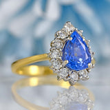 Ellibelle Jewellery Vintage 1988 Ceylon Sapphire & Diamond 18ct Gold Pear-Shaped Cluster Ring