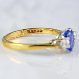 Ellibelle Jewellery Vintage 1988 Ceylon Sapphire & Diamond 18ct Gold Three-Stone Engagement Ring