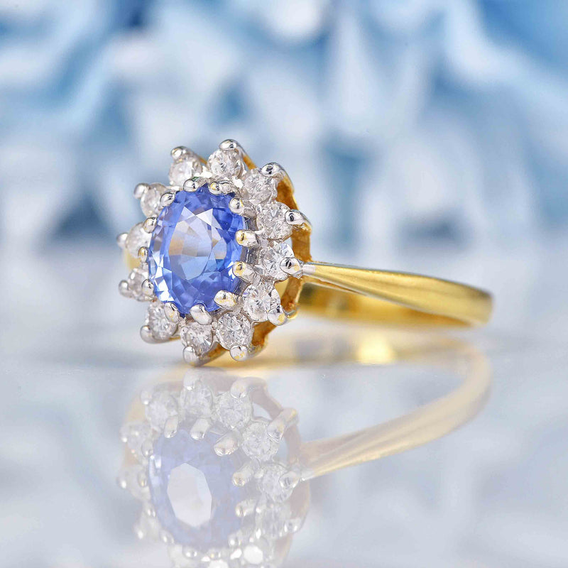 Ellibelle Jewellery Vintage 1988 Ceylon Sapphire & Diamond Cluster Ring