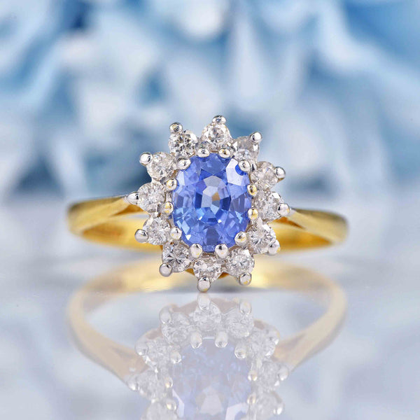 Ellibelle Jewellery Vintage 1988 Ceylon Sapphire & Diamond Cluster Ring