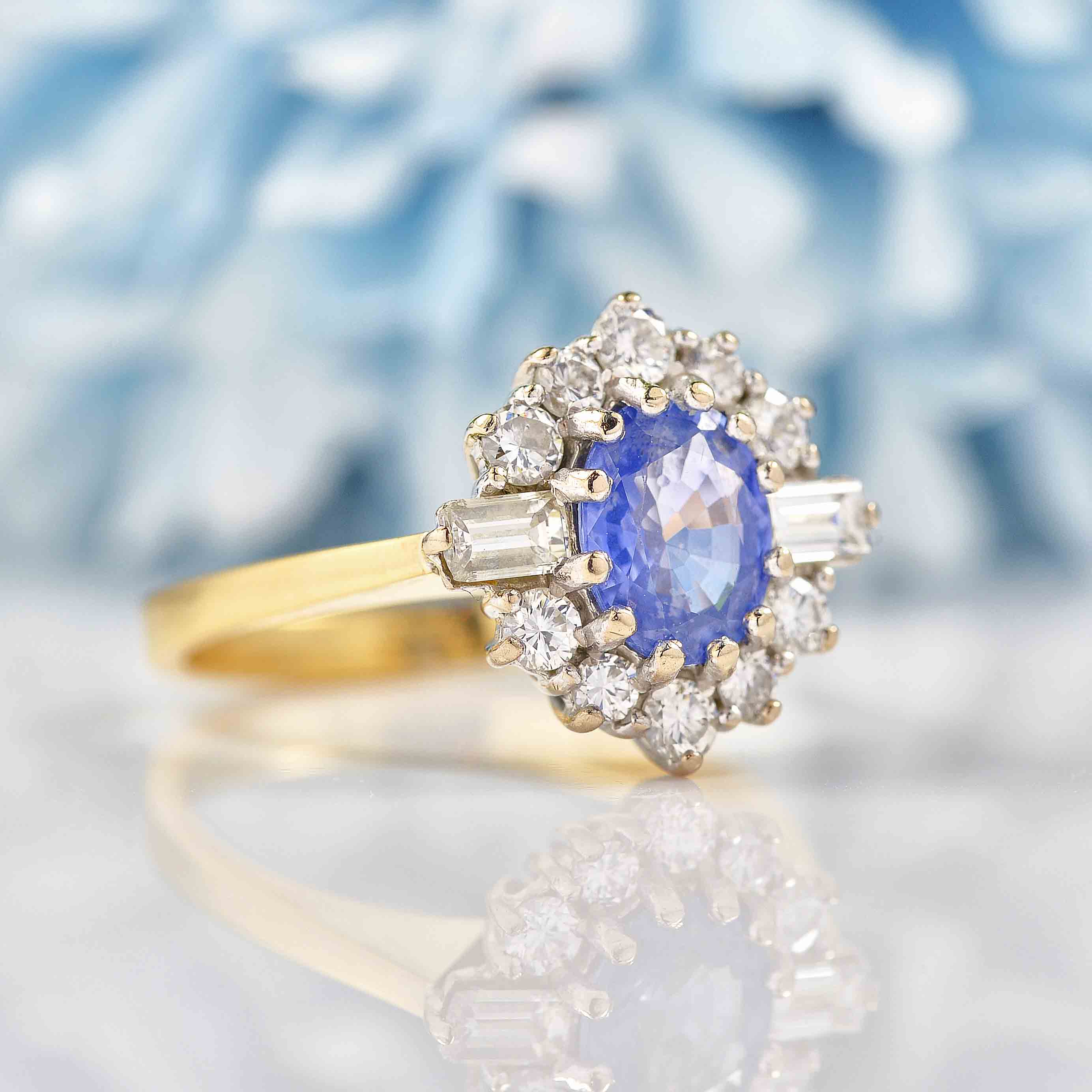 Ellibelle Jewellery Vintage 1988 Ceylon Sapphire & Diamond Engagement Ring