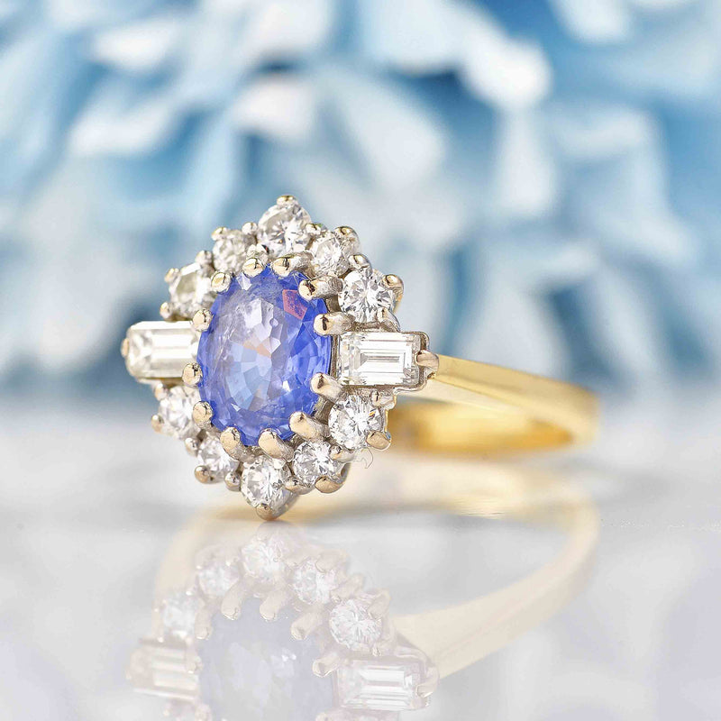 Ellibelle Jewellery Vintage 1988 Ceylon Sapphire & Diamond Engagement Ring