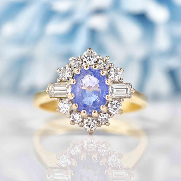 Ellibelle Jewellery Vintage 1988 Ceylon Sapphire & Diamond Engagement Ring