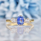 Ellibelle Jewellery Vintage 1988 Ceylon Sapphire & Diamond Three-Stone Ring