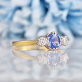 Ellibelle Jewellery Vintage 1988 Ceylon Sapphire & Diamond Three-Stone Ring