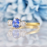 Ellibelle Jewellery Vintage 1988 Ceylon Sapphire & Diamond Three-Stone Ring