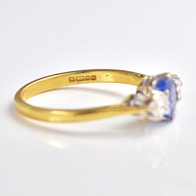 Ellibelle Jewellery Vintage 1988 Ceylon Sapphire & Diamond Three-Stone Ring