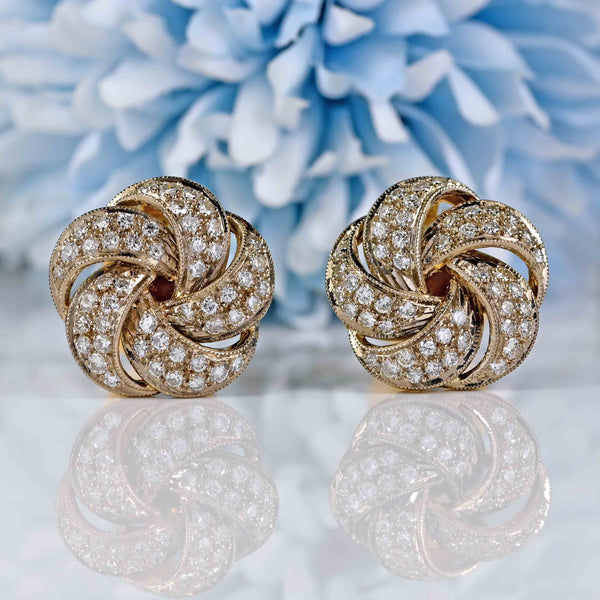 Ellibelle Jewellery Vintage 1988 Diamond 18ct Gold Large Clip-On Knot Earrings