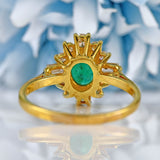 Ellibelle Jewellery Vintage 1988 Emerald & Baguette Diamond 18ct Gold Oval Cluster Ring