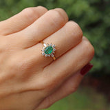 Ellibelle Jewellery Vintage 1988 Emerald & Baguette Diamond 18ct Gold Oval Cluster Ring